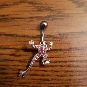 Pink frog belly button ring.